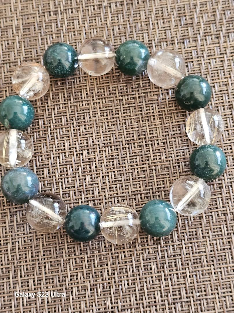 ブラジル産ルチルと出雲瑪瑙　碧玉ブレスレット