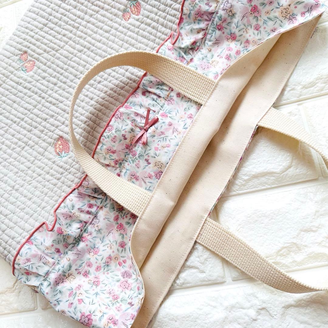 ハンドメイド　リバティ　花柄　女の子　レッスンバッグ　ヌビ　入園入学　上靴入れ