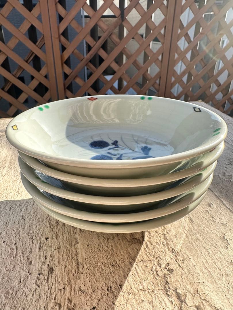 新品！青い花挿絵 和陶器皿 5枚セット