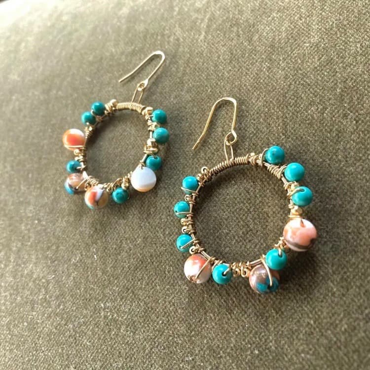 天然ターコイズのフープピアス