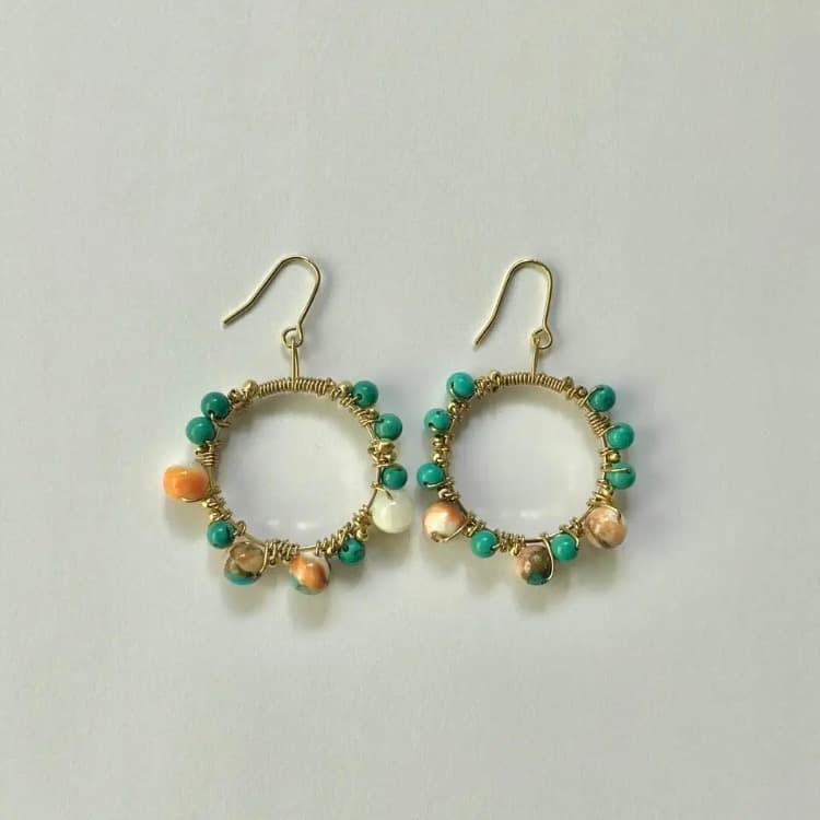 天然ターコイズのフープピアス