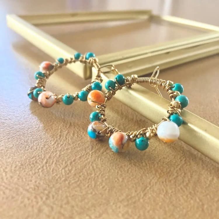 天然ターコイズのフープピアス