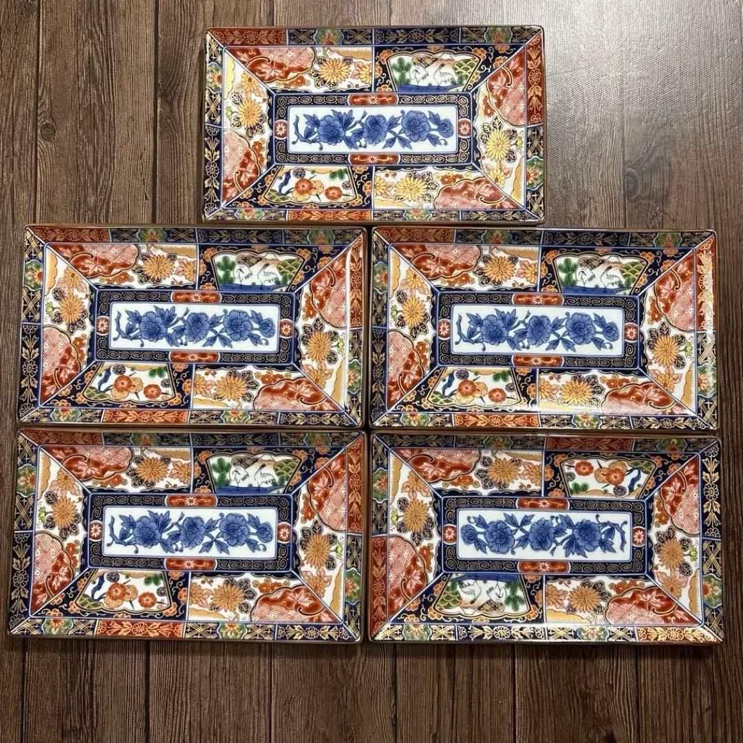 三洋陶器 龍峰窯 染錦 古伊万里 長角皿5枚セット