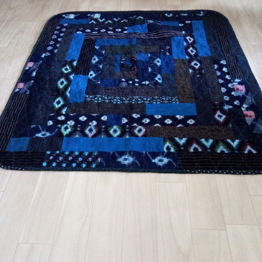 絣リメイク　パッチワーク柄　大判ラグ