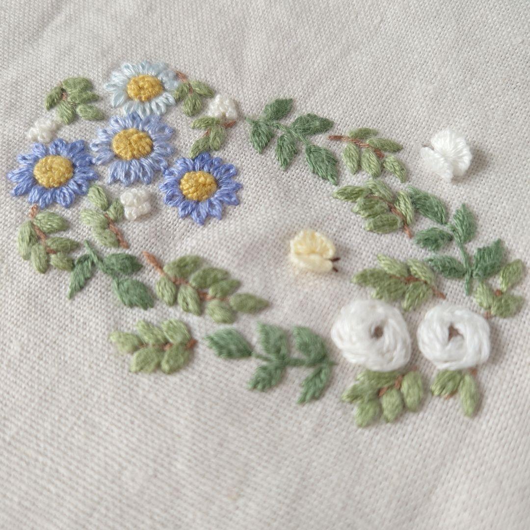 手刺繍入ちっちゃなぺたんこトートバック【花と蝶々】