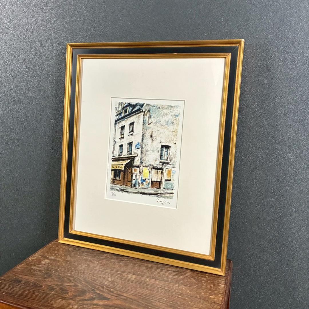 美品 荻須高徳「ラップ通り」リトグラフ アトリエ認証印有 松坂屋 定価17万円