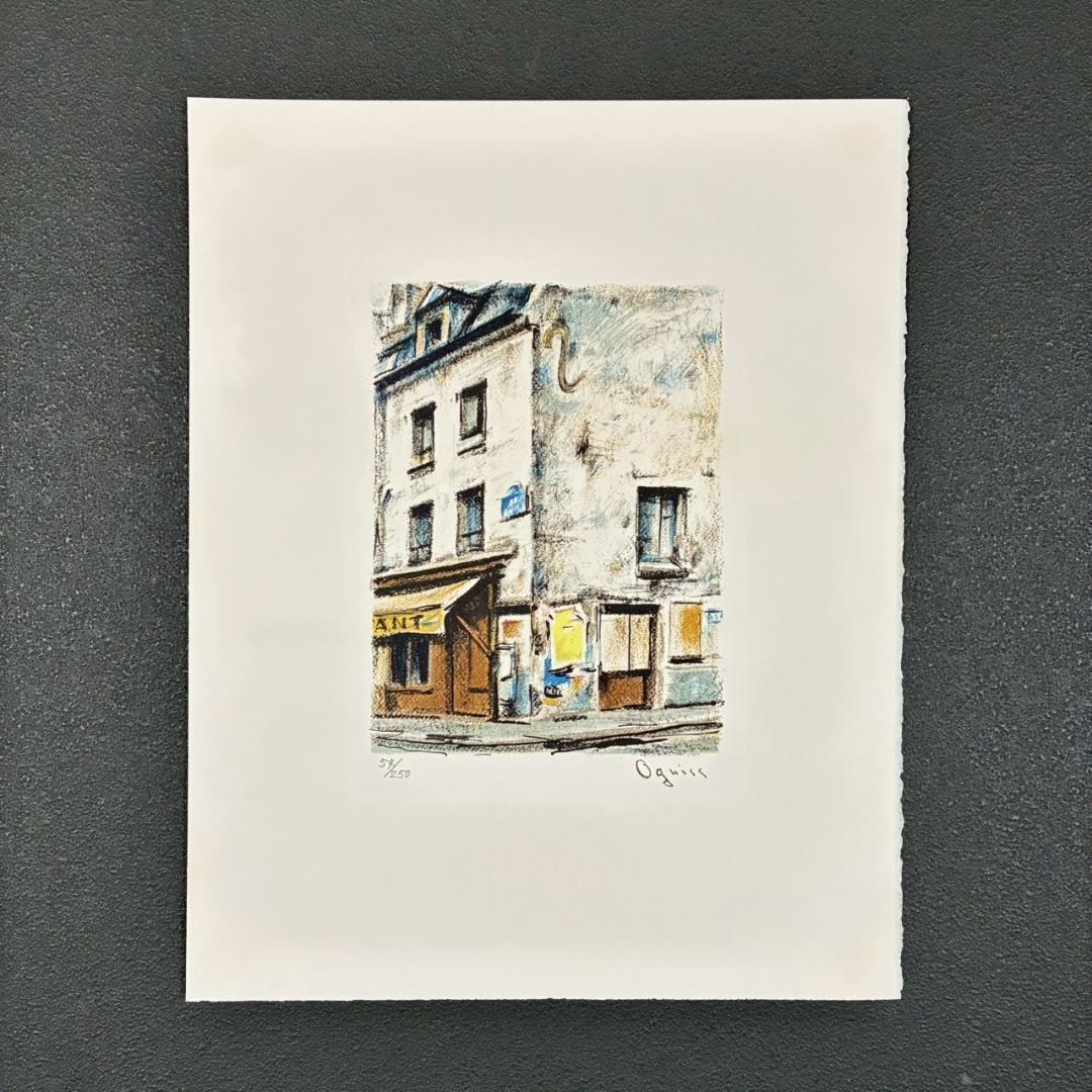 美品 荻須高徳「ラップ通り」リトグラフ アトリエ認証印有 松坂屋 定価17万円