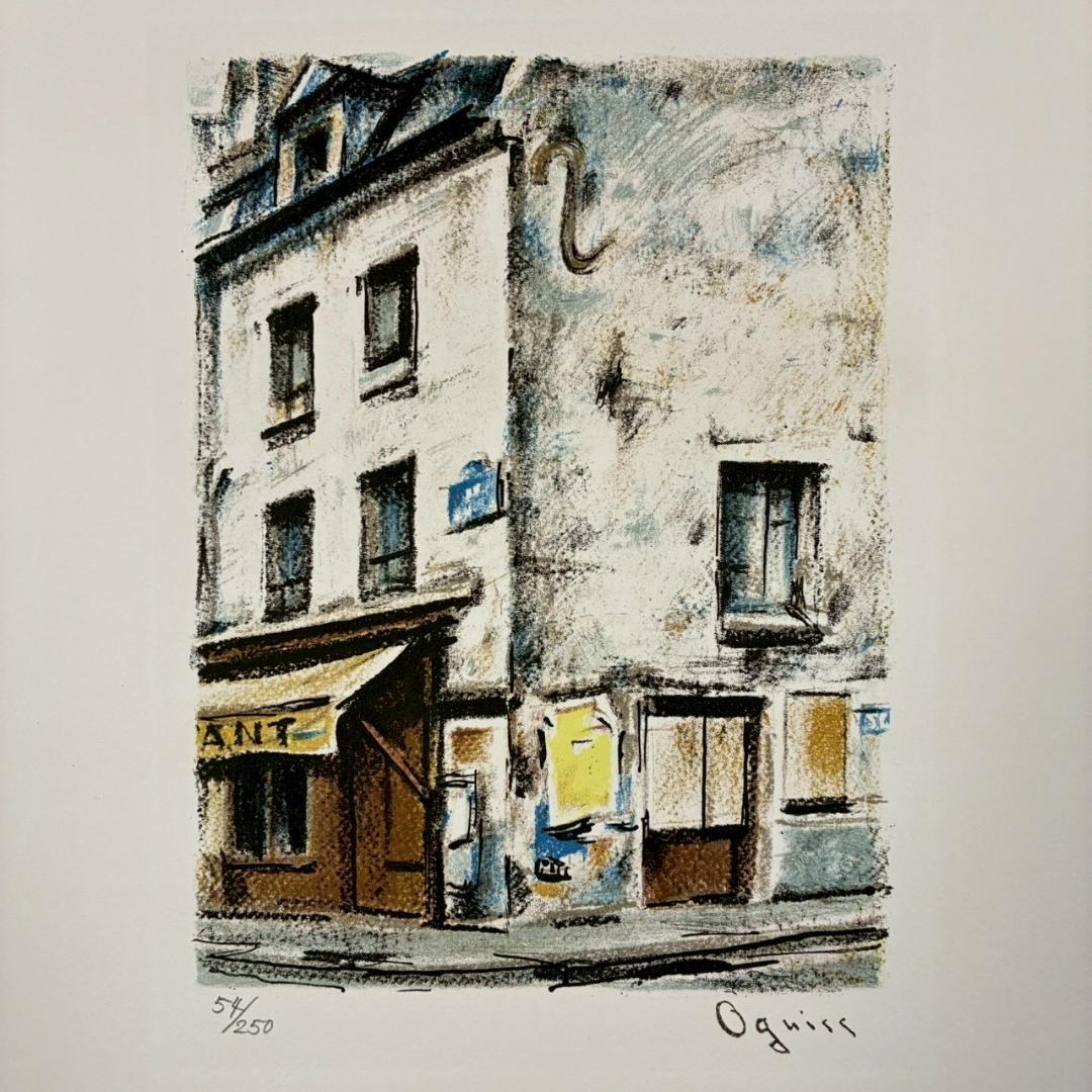 美品 荻須高徳「ラップ通り」リトグラフ アトリエ認証印有 松坂屋 定価17万円