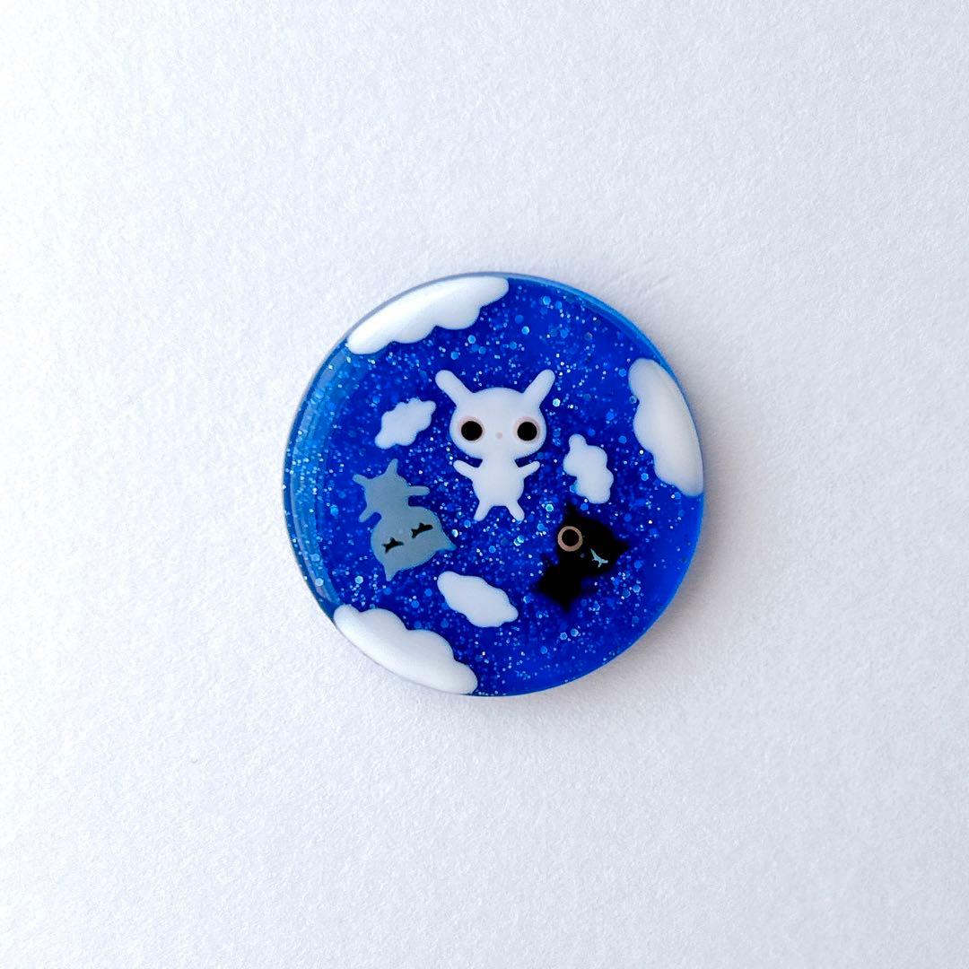 手描き　夜空から落っこちた！　ヘアゴム　ブローチ　レジン　猫　うさぎ