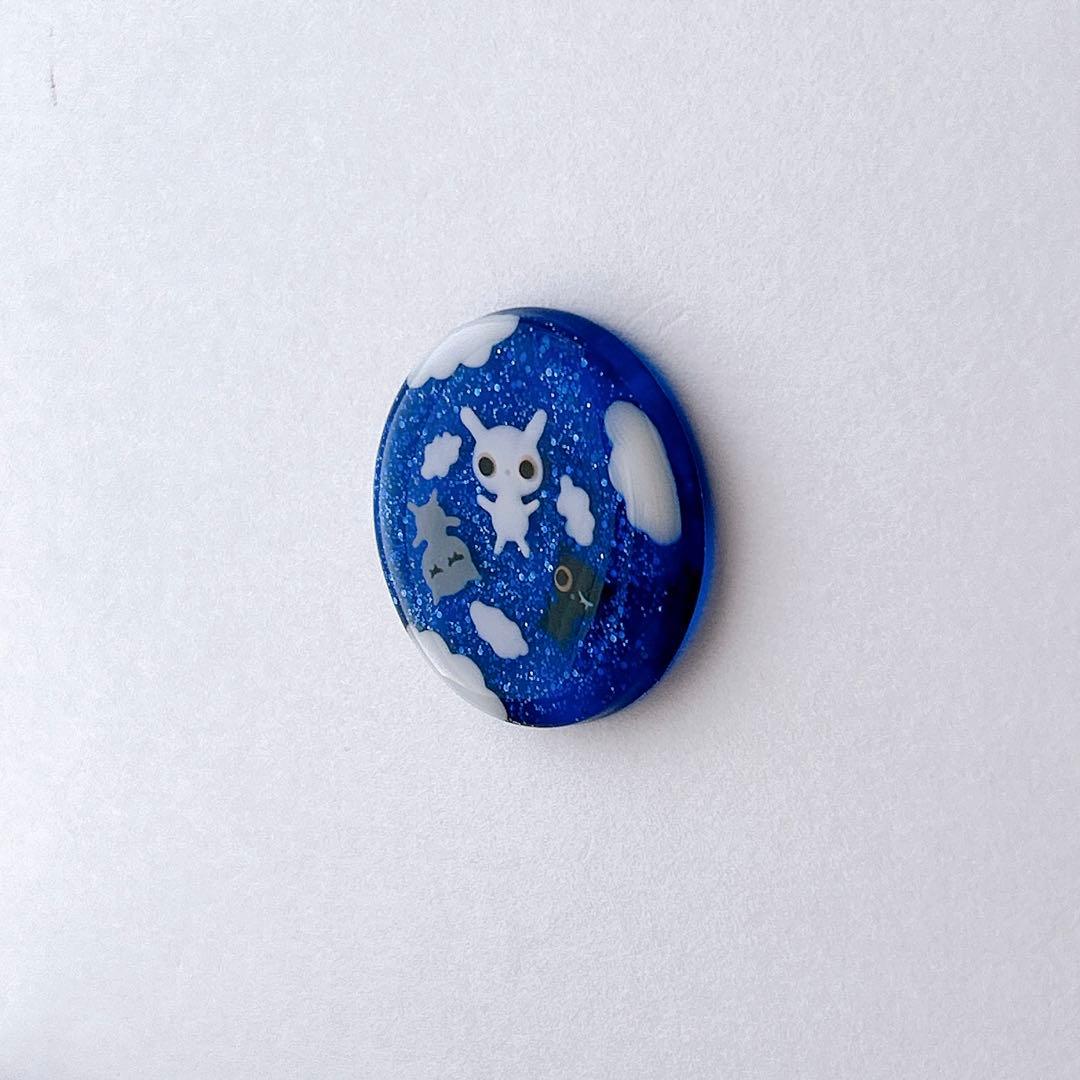 手描き　夜空から落っこちた！　ヘアゴム　ブローチ　レジン　猫　うさぎ