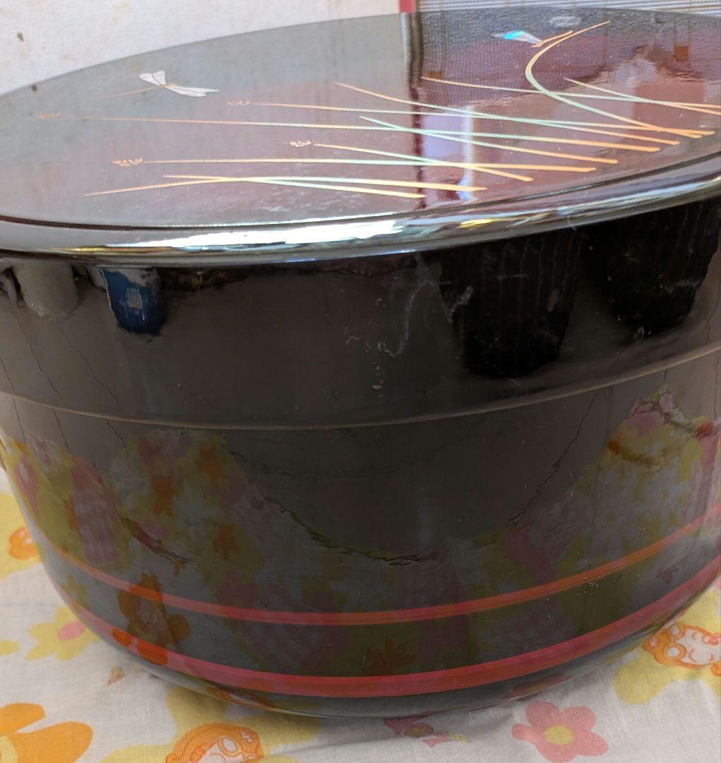 【昭和レトロ】漆塗り おひつ　トンボと草の装飾 　しゃもじ付き