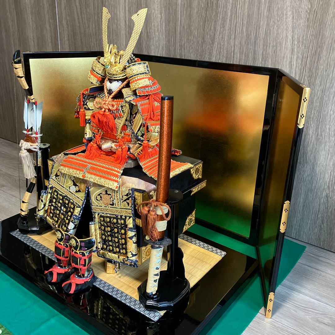 五月人形1️⃣　大鎧　弓太刀　飾り台　金屏風セット　京都平安雅峰　純金箔　子どもの日