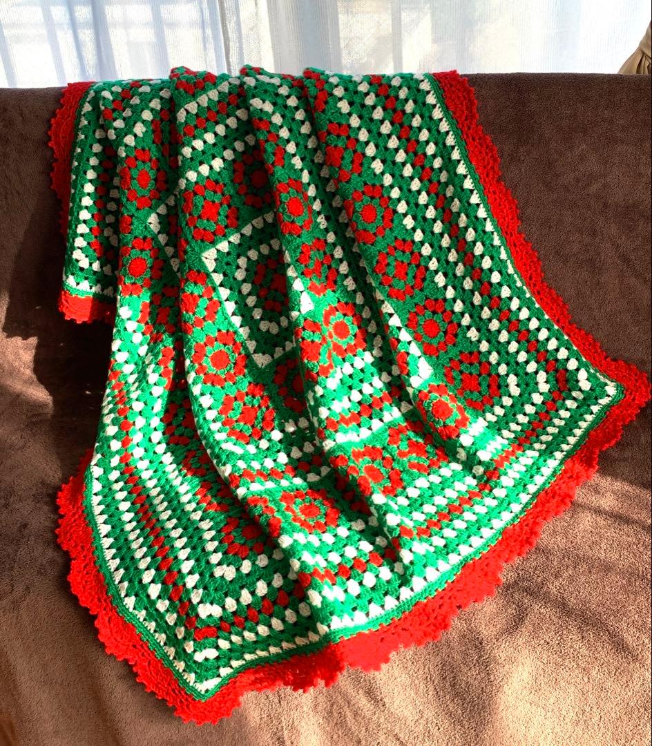 【値下中】　手編み　グラニースクエア　ブランケット　かぎ針編み　ハンドメイド