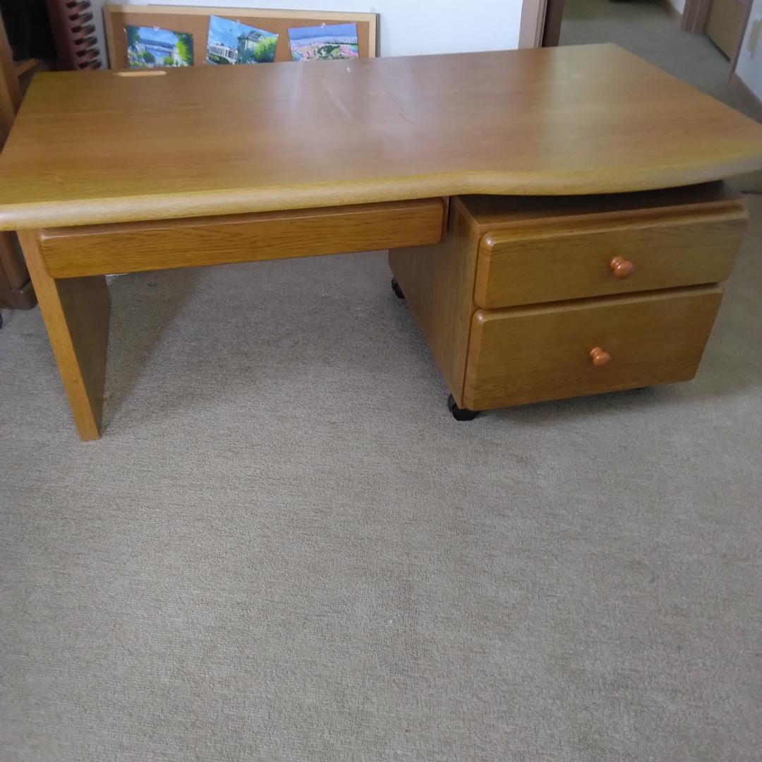新春大セール！美品！木製デスクPC置き台付きワゴン引き出し2つ付き ブラウン