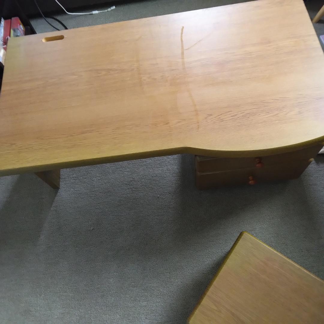 新春大セール！美品！木製デスクPC置き台付きワゴン引き出し2つ付き ブラウン