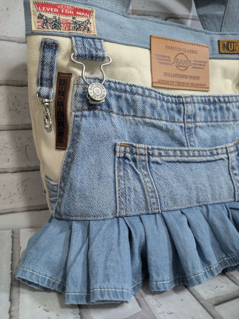 No.P023 帆布　オーバーオール　フリル　ショルダー紐セット　デニムリメイク