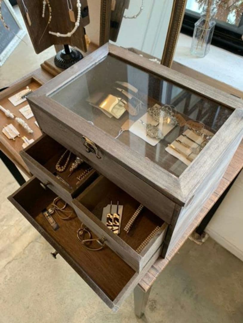 木製　小物入れ　アクセサリー　ガラスケース