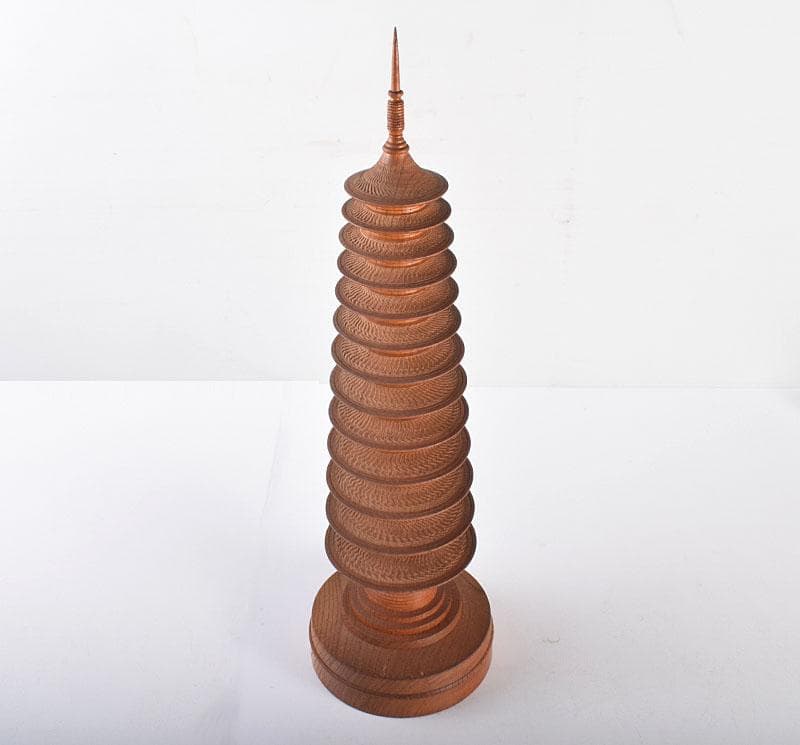 浮月挽物名工　田中光月作　塔　高さ約53.5cm　ガラスケース　V　R4231B