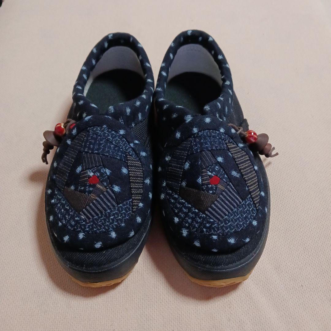 古布リメイク～雪ん子絣書生縞古布リメイク足袋シューズ２３cm