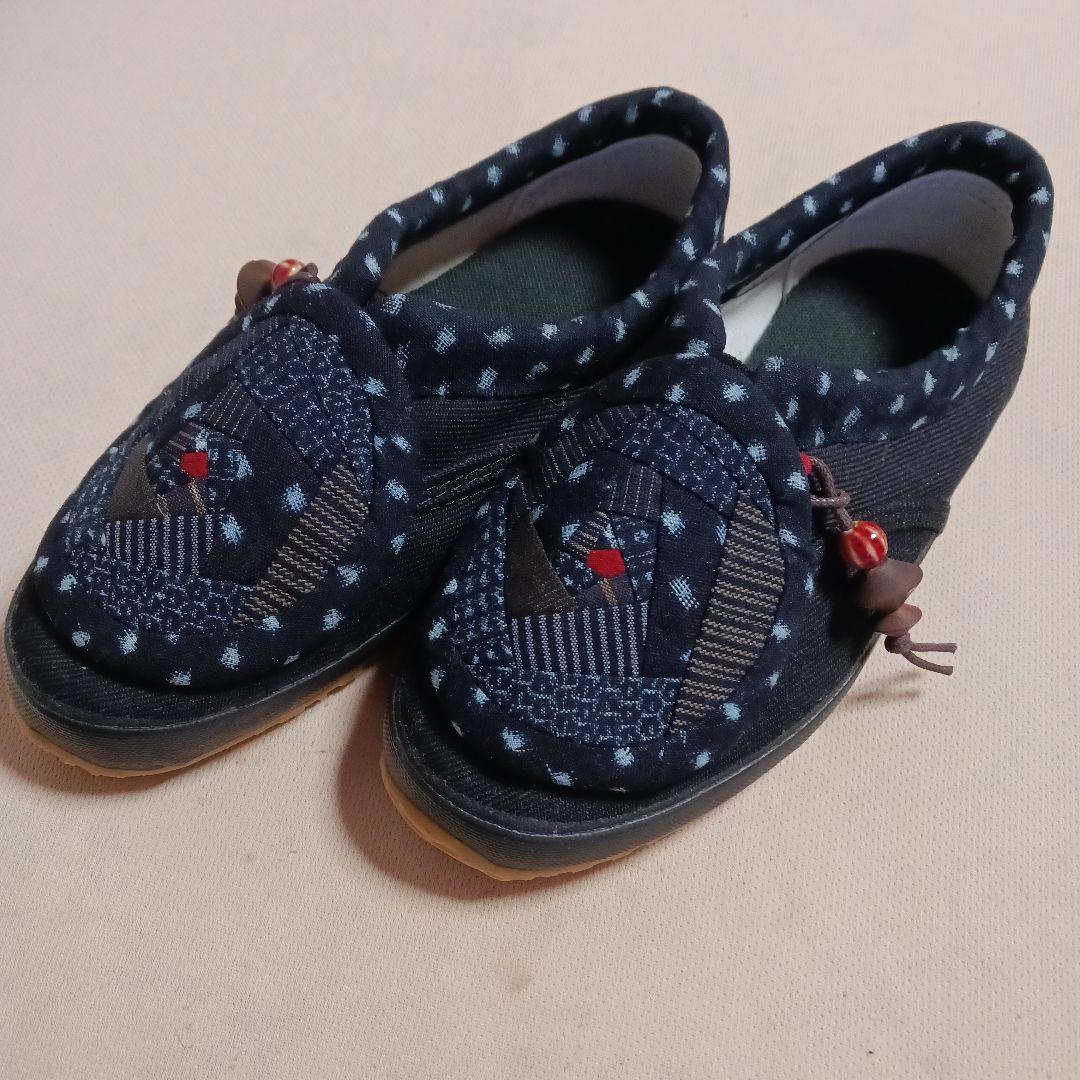 古布リメイク～雪ん子絣書生縞古布リメイク足袋シューズ２３cm
