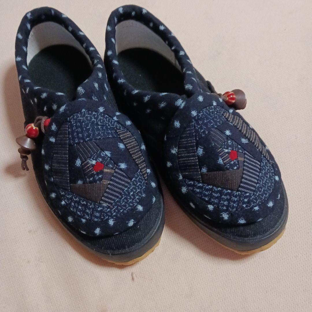 古布リメイク～雪ん子絣書生縞古布リメイク足袋シューズ２３cm