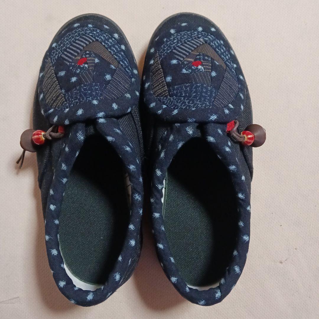 古布リメイク～雪ん子絣書生縞古布リメイク足袋シューズ２３cm