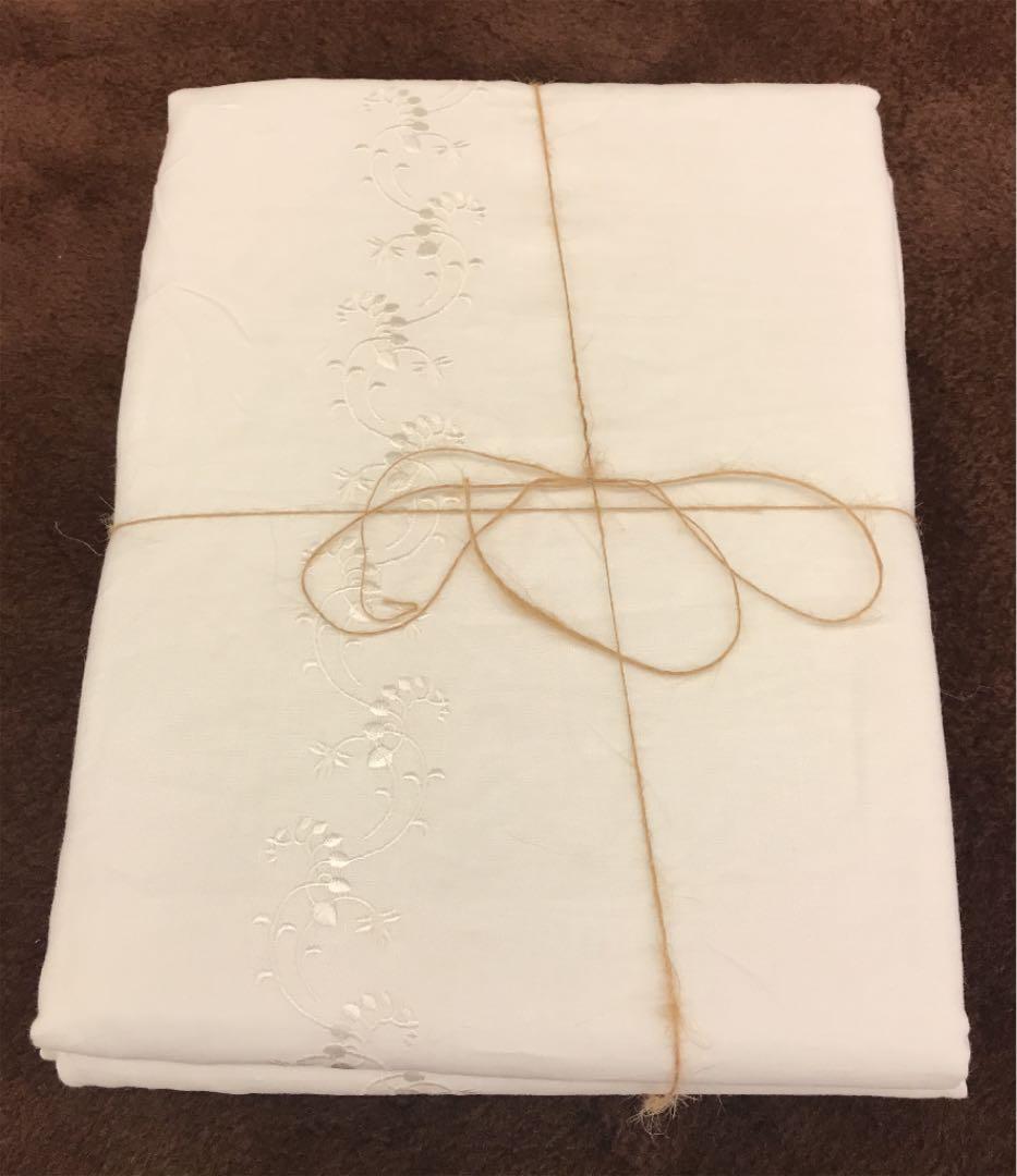 フランスベッド　掛け布団カバー　麻100％　リネン刺繍　ダブル