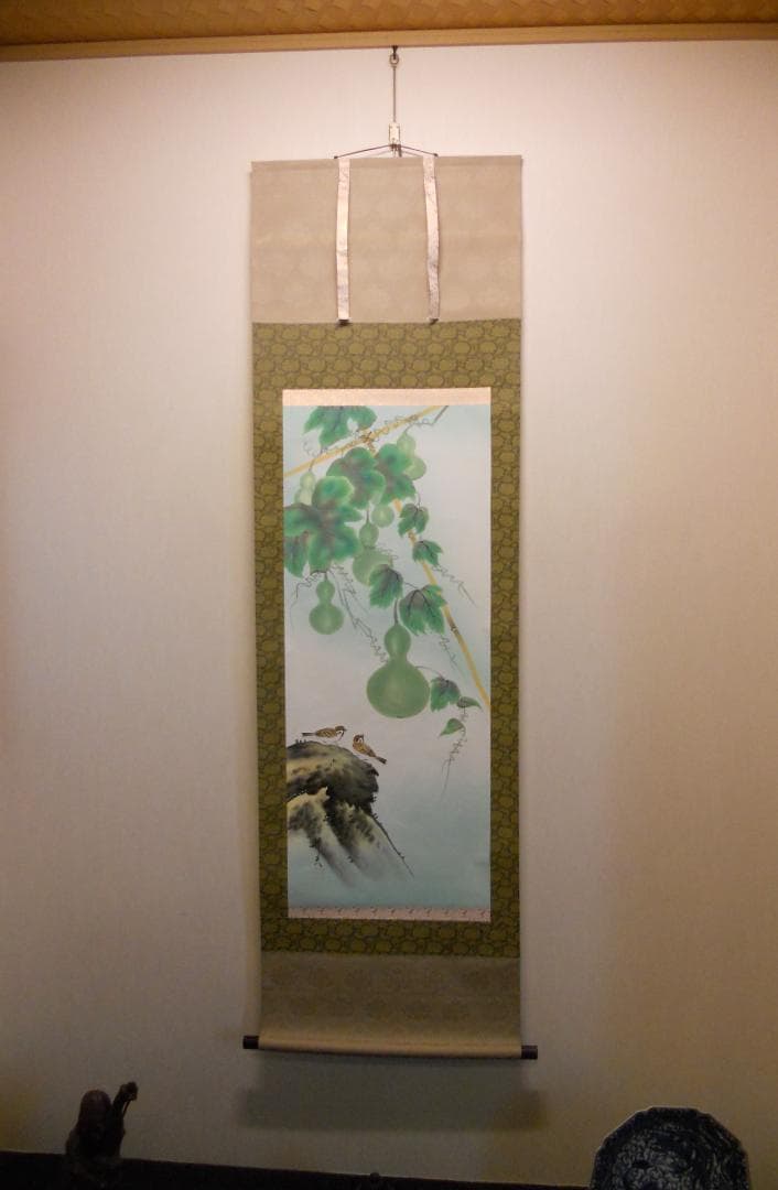 掛け軸 邦夫 開運六瓢 絹本 希少 軸装 茶道具 掛軸 美品 です。