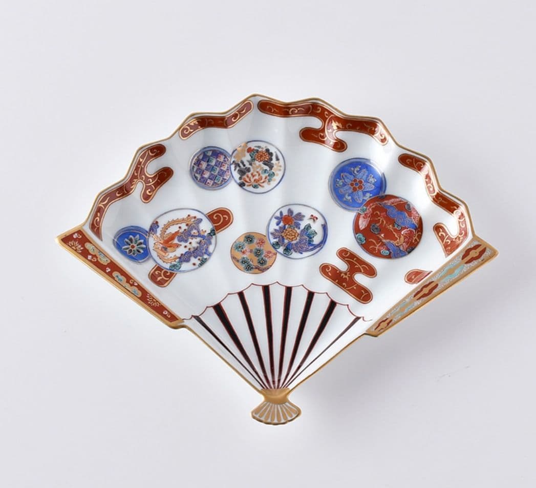 値下げ　赤濃鳳凰 扇皿　【波佐見焼き】　お祝い　お正月　扇形