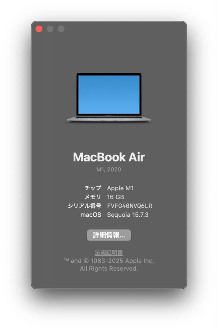 M1 MacBook Air 2020 本体 13インチ 16GB 256GB