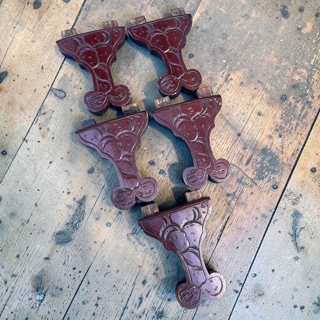 鎌倉彫風 丸座卓 93cm 朱塗り 花柄 漆塗り ローテーブル 分解式