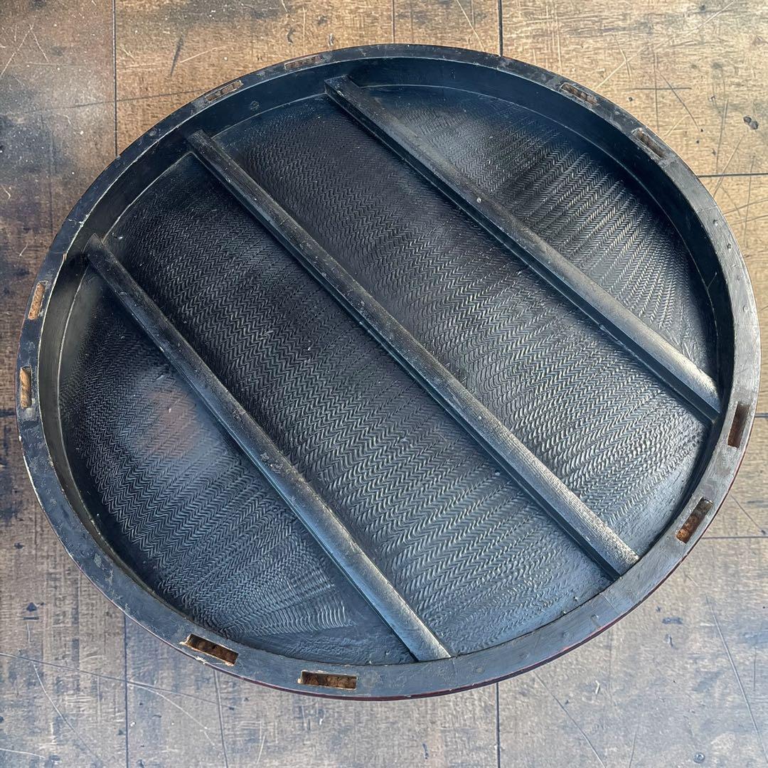 鎌倉彫風 丸座卓 93cm 朱塗り 花柄 漆塗り ローテーブル 分解式