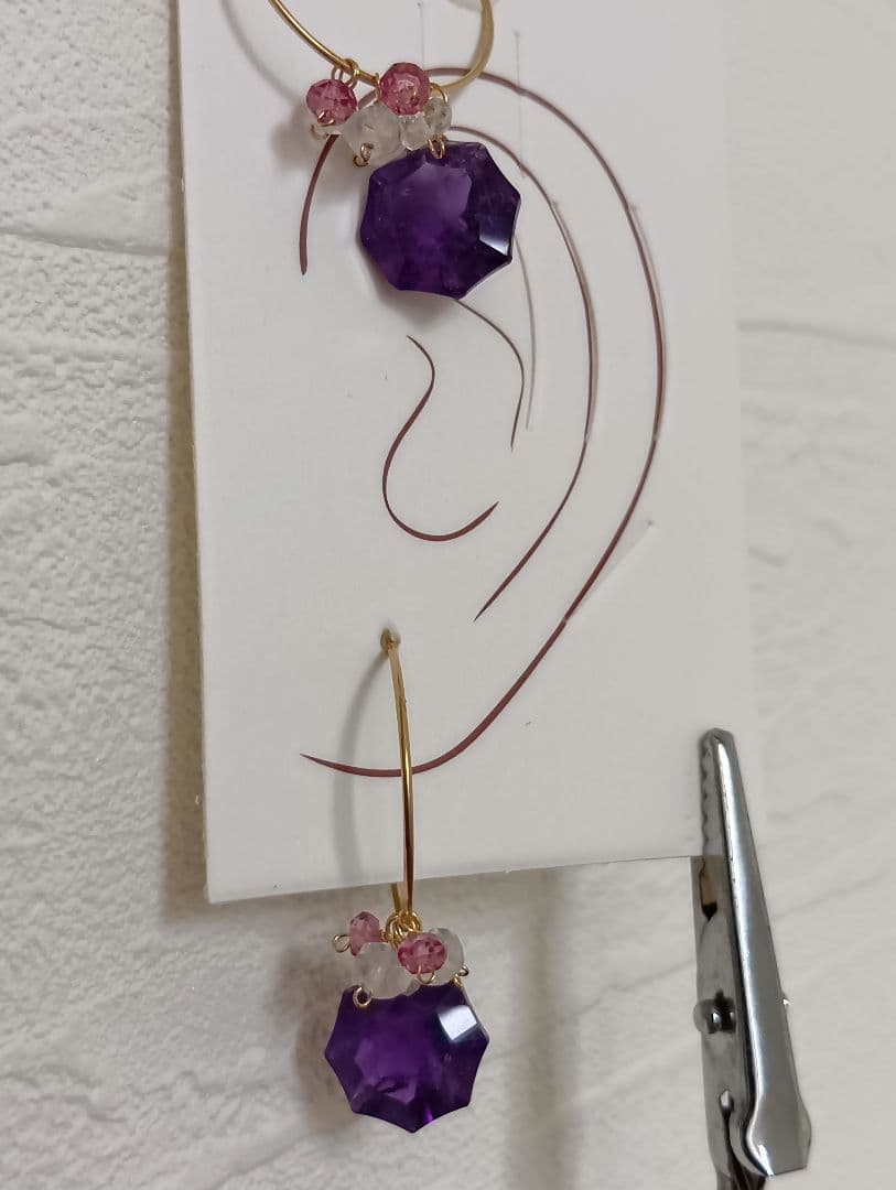 訳有443 14kgfオクタゴンアメジストのフープピアス