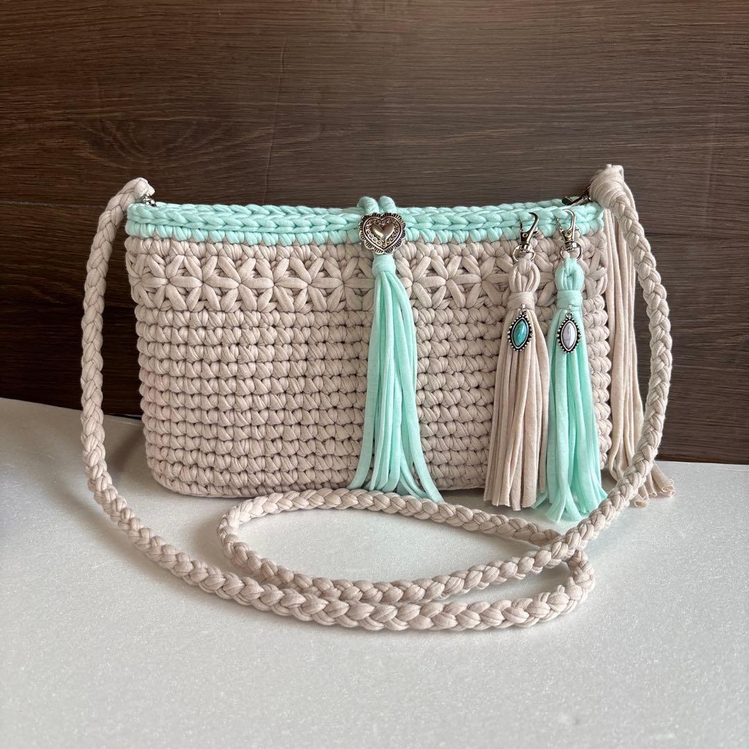 (あや様)ズパゲッティ♡Tシャツヤーン♡マルシェバッグ♡フリル付きバッグ♡