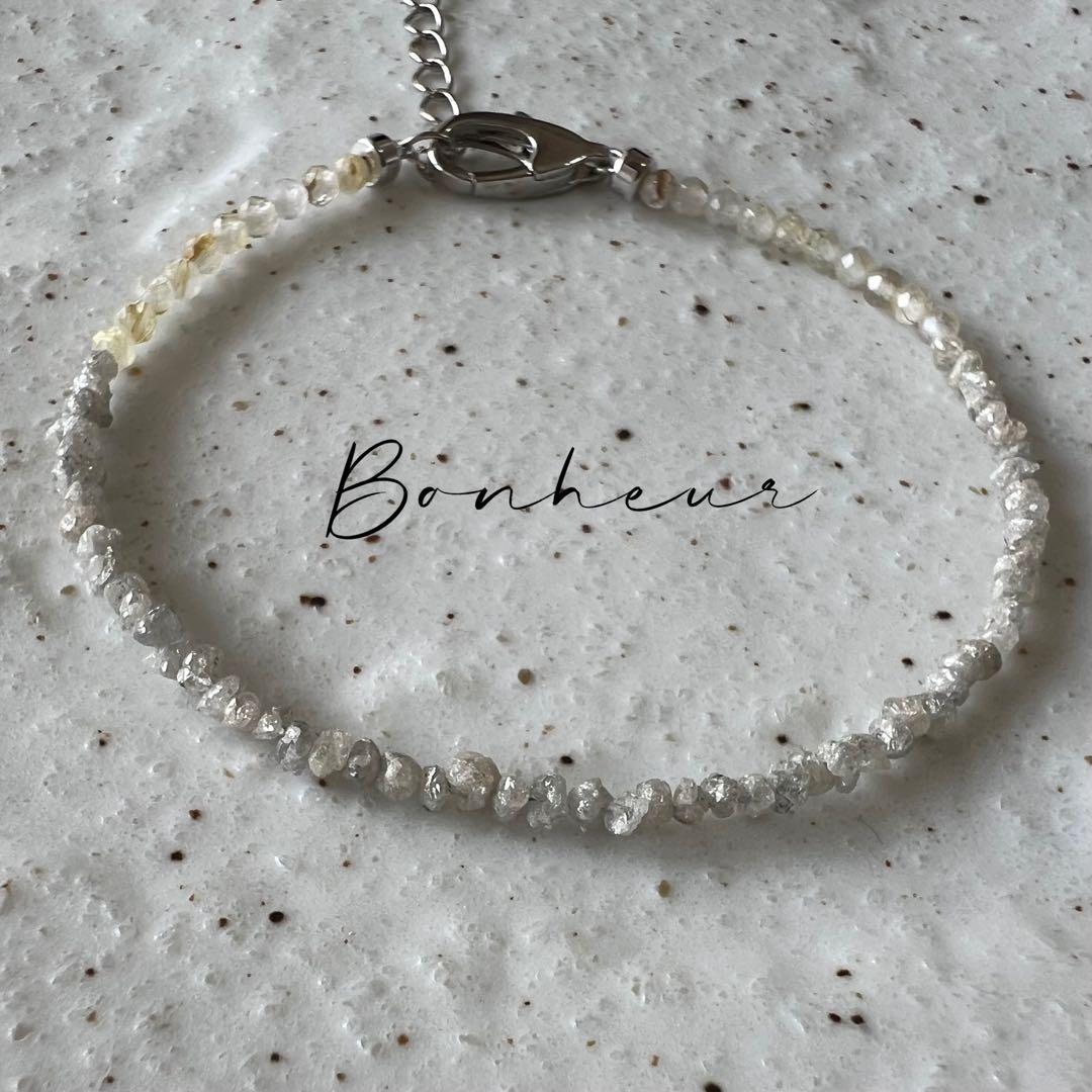 【ブレスレット】天然石✨イエロールチルとダイヤモンド原石（ホワイト）