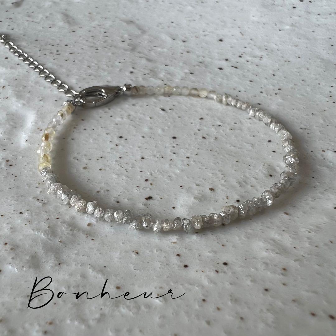 【ブレスレット】天然石✨イエロールチルとダイヤモンド原石（ホワイト）