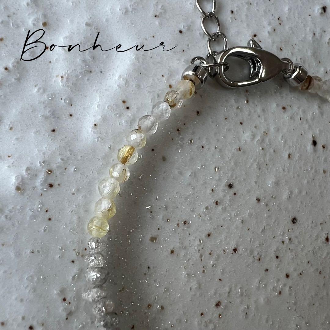 【ブレスレット】天然石✨イエロールチルとダイヤモンド原石（ホワイト）