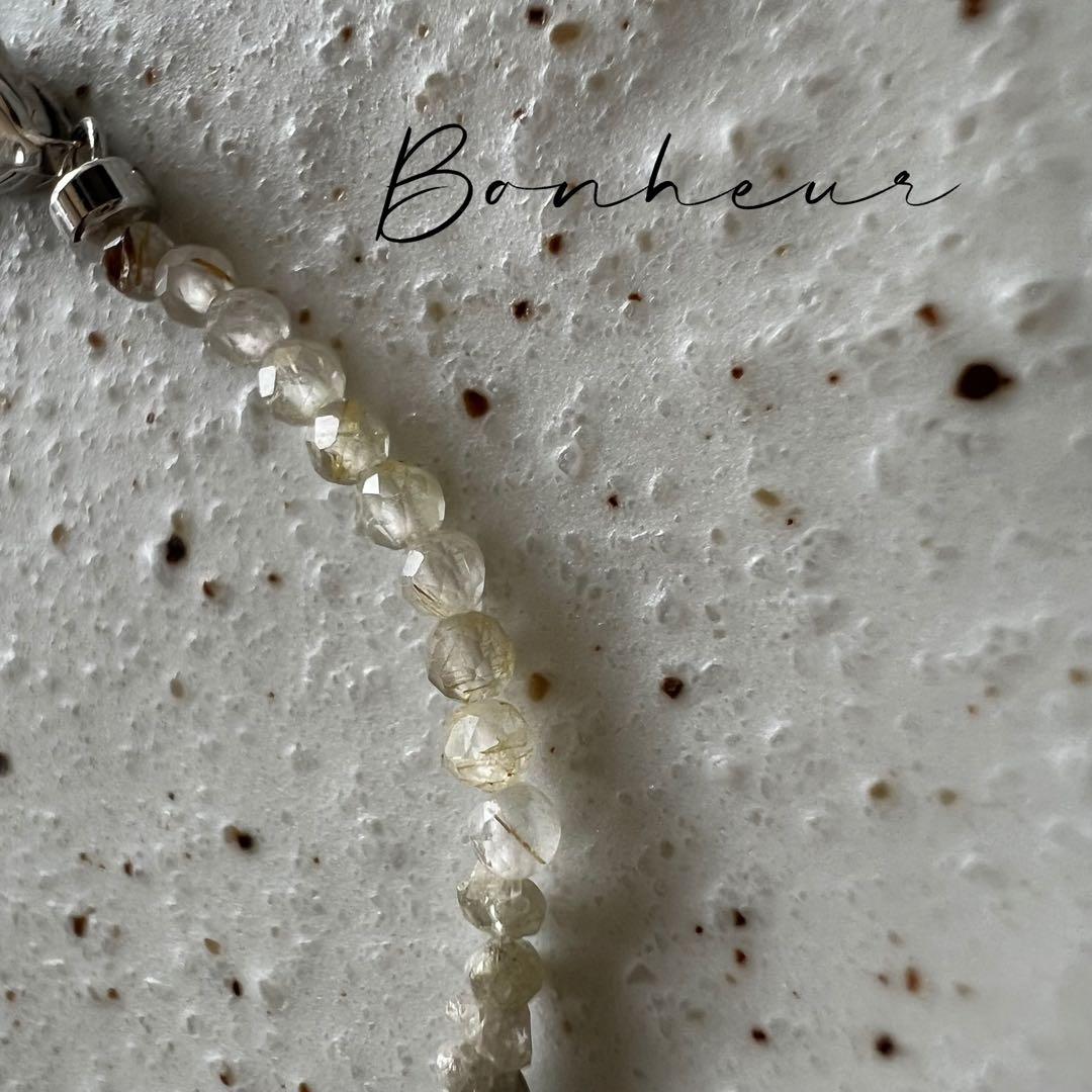 【ブレスレット】天然石✨イエロールチルとダイヤモンド原石（ホワイト）