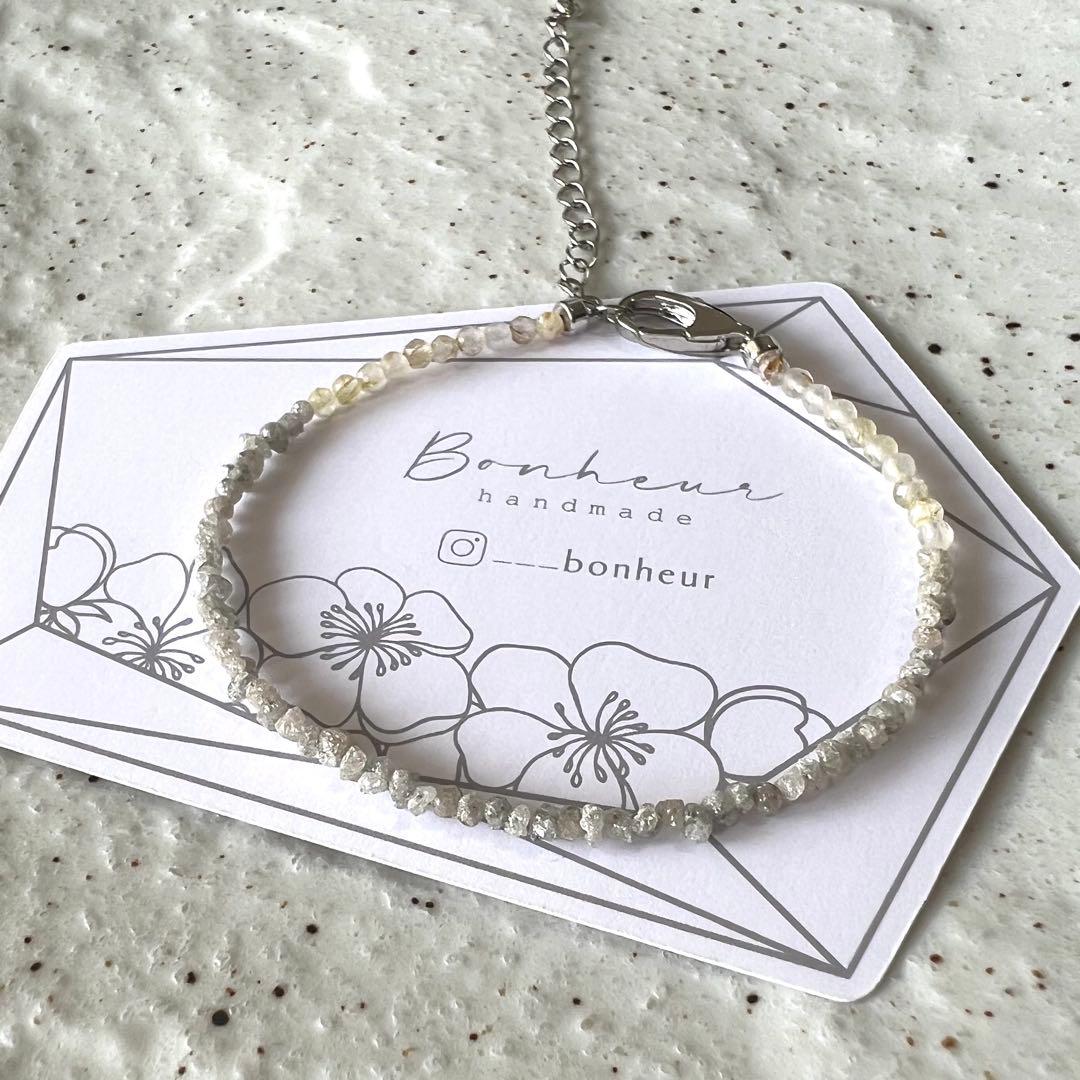 【ブレスレット】天然石✨イエロールチルとダイヤモンド原石（ホワイト）