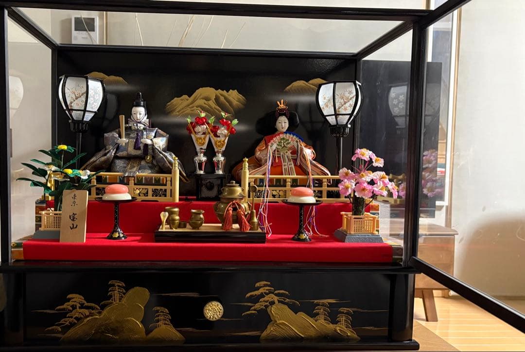 雛人形セット 男雛 女雛 ガラスケース入り