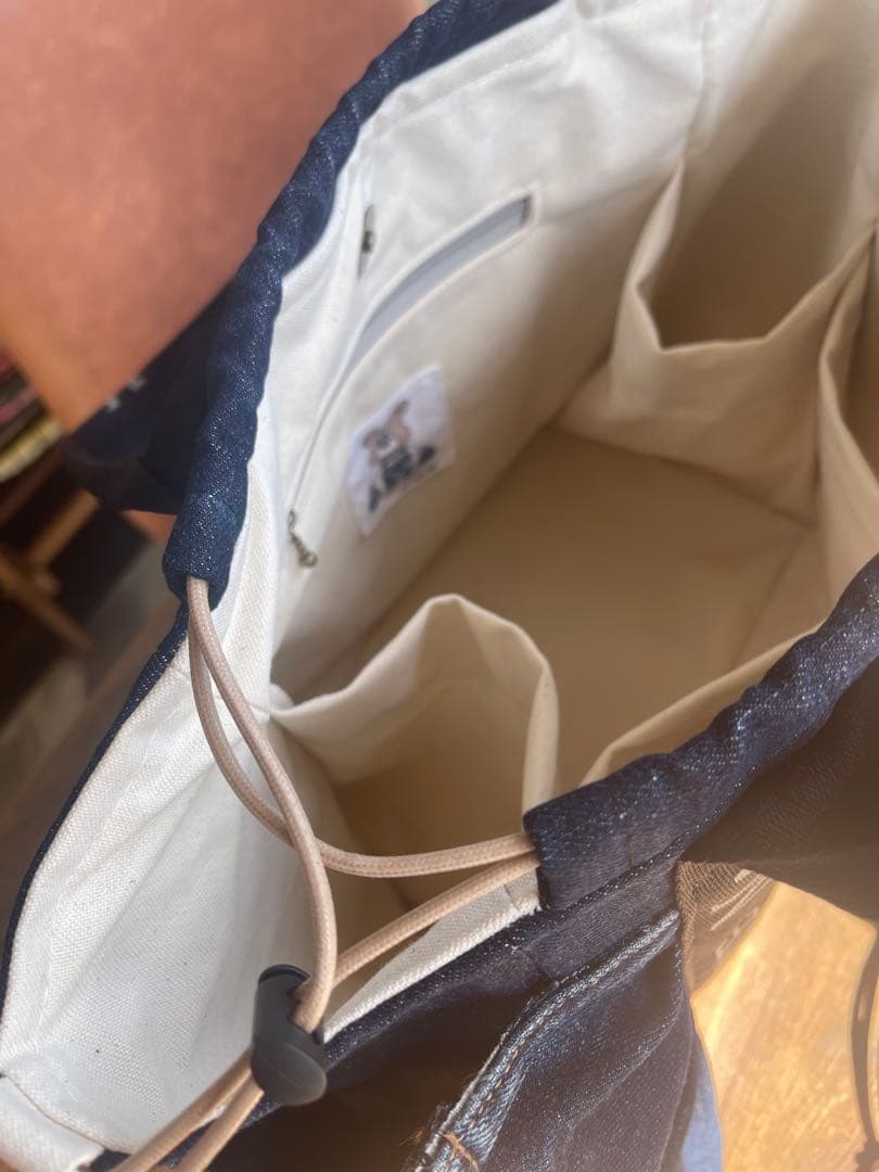 デニムリメイクフリルトートバッグ