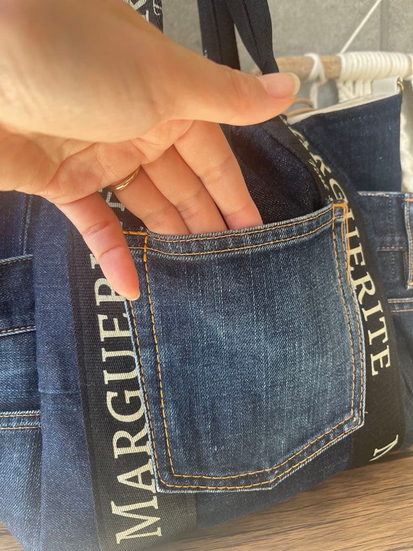 デニムリメイクフリルトートバッグ