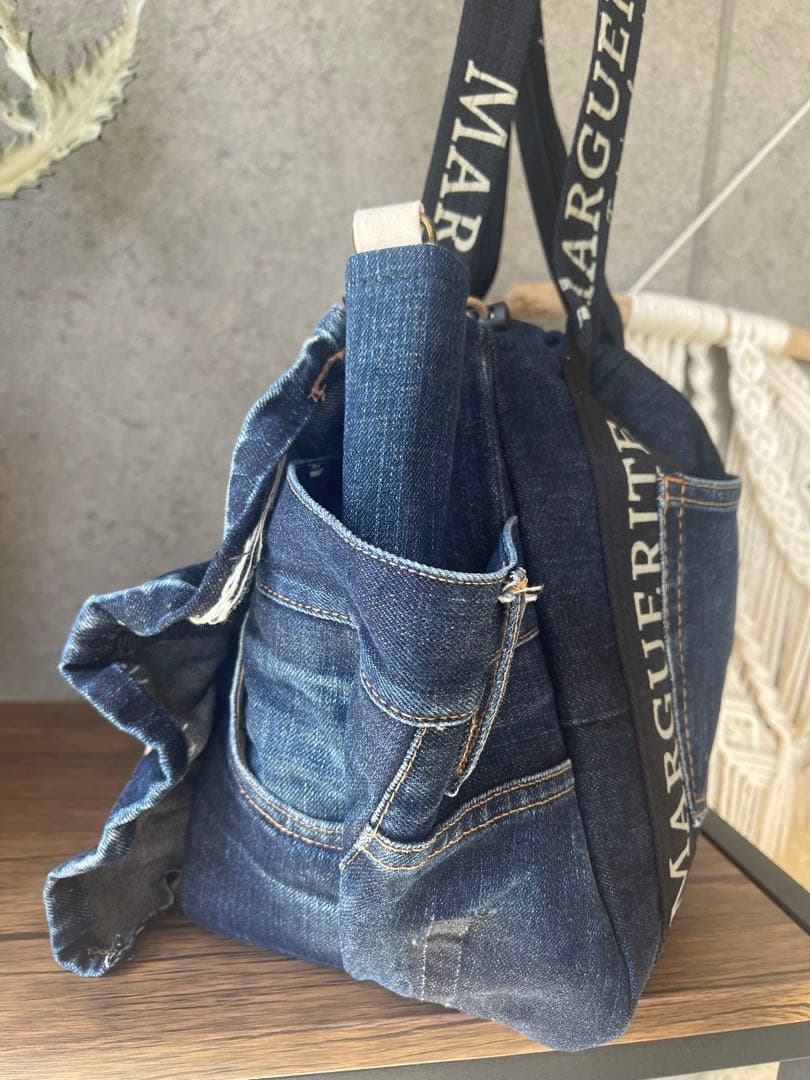 デニムリメイクフリルトートバッグ