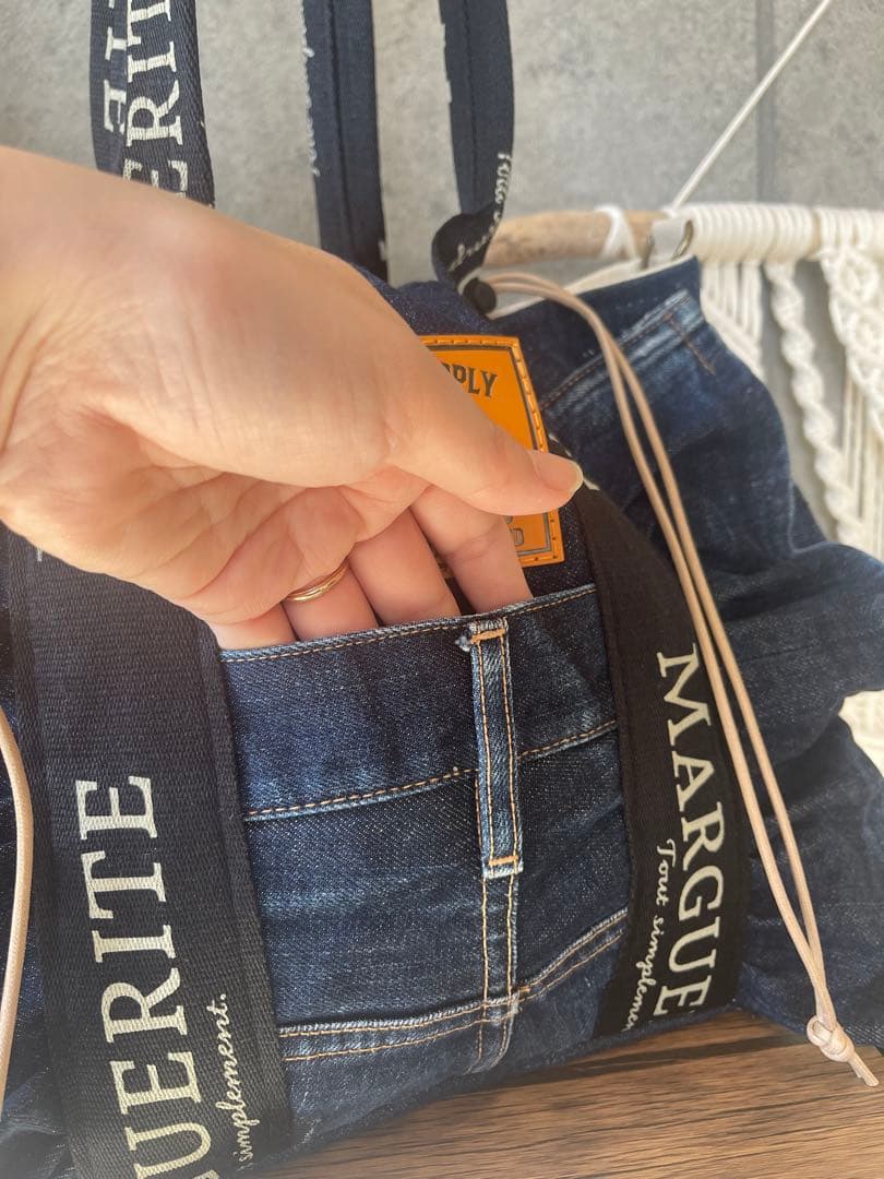 デニムリメイクフリルトートバッグ