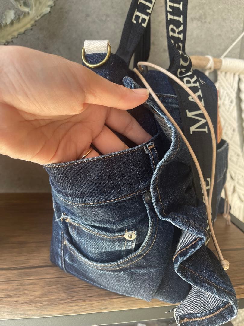 デニムリメイクフリルトートバッグ