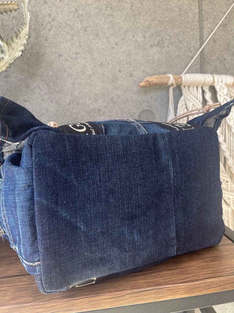 デニムリメイクフリルトートバッグ
