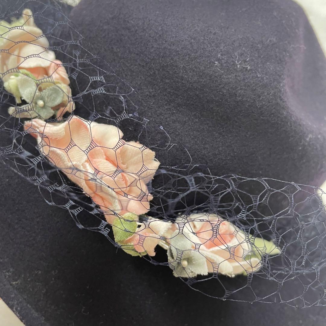 レトロ vintage ベルベット花柄ベールハット フェアリーグランジ 昭和