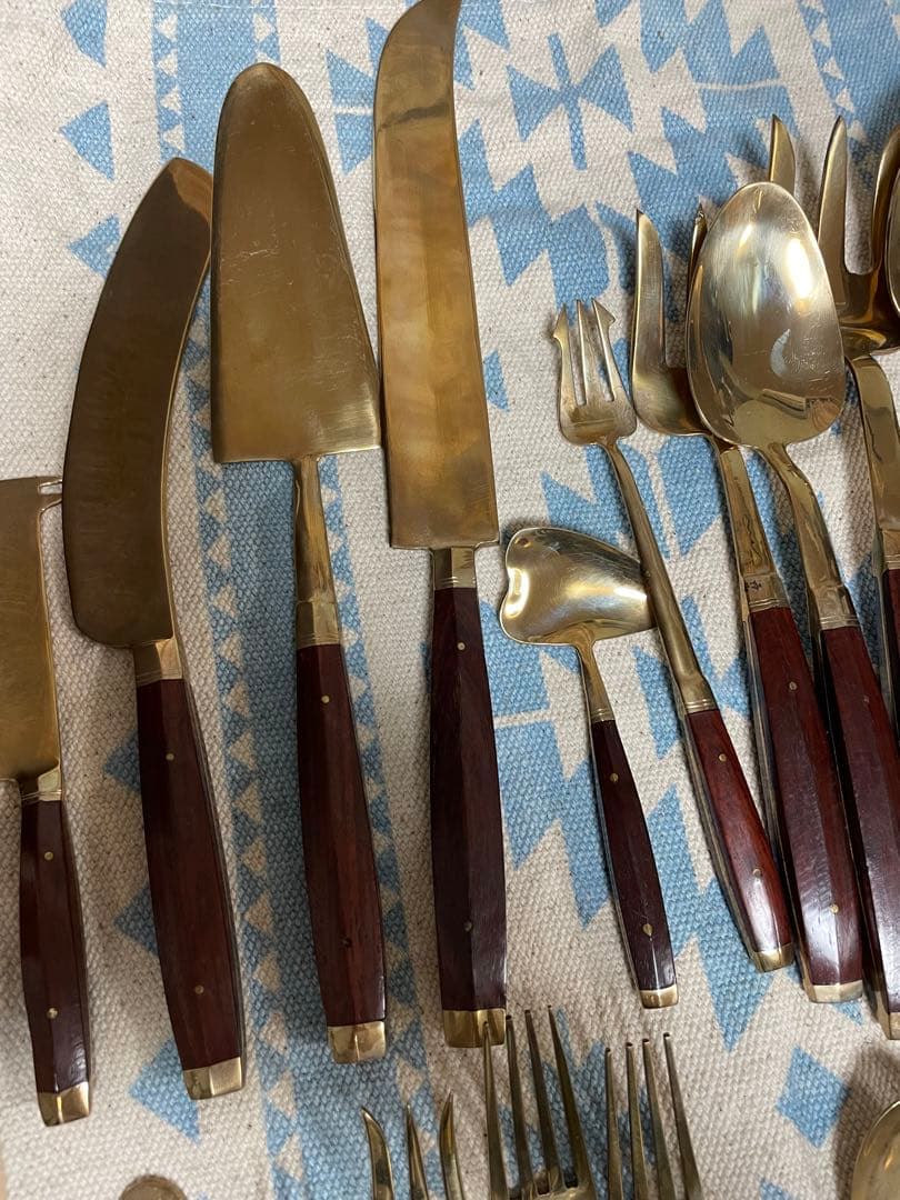 アンティーク　ローズウッド　食器　ブラス製ミッドセンチュリー　カトラリー
