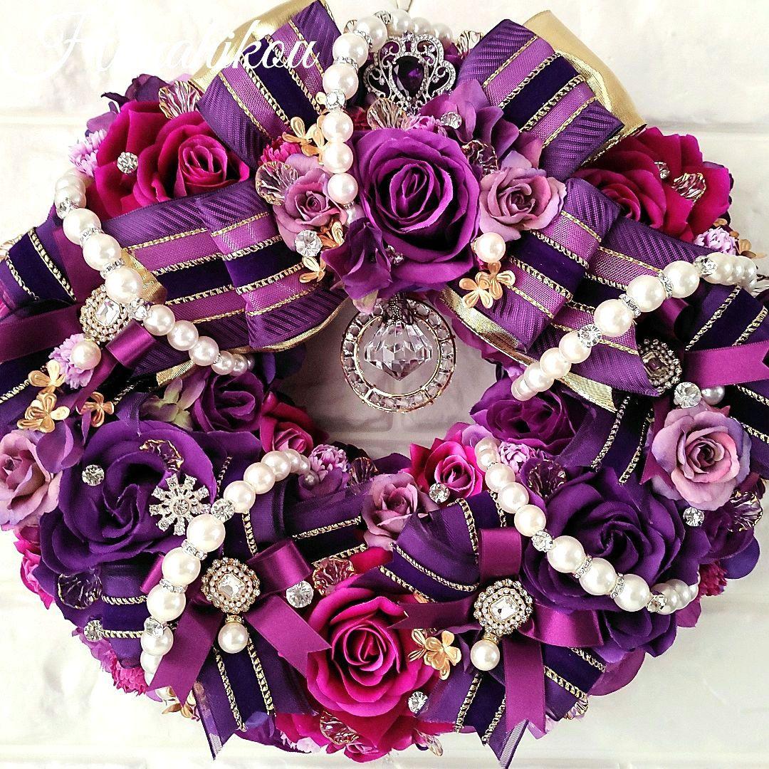 パープルローズの豪華ロイヤル特大ジュエルリース♪♪☆*