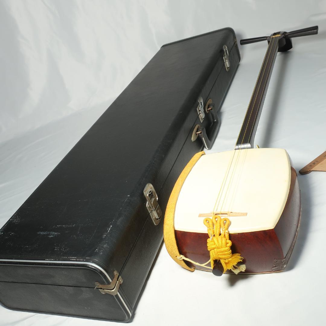 中棹 三味線 トチ 紅木 東触り 撥 ハードケース付 民謡 地唄